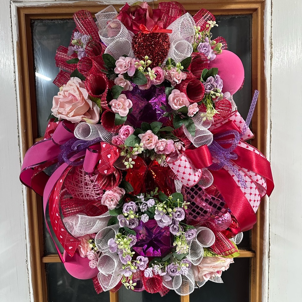 Festive Pink and Red Holiday Wreath